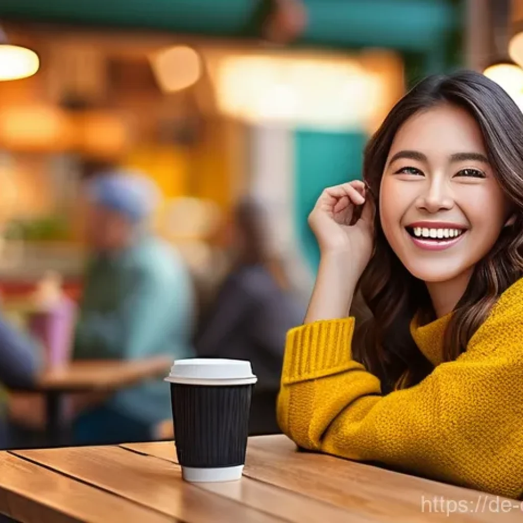 LOL 과학 기술 활용 - 5 (Up 20%!)'. The background features soft, bokeh lighting from the cafe, creating a relaxed and joy...