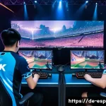 LCK 최고의 명경기 - A dynamic esports arena scene capturing the intense final moments of a League of Legends match betwe...