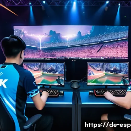 LCK 최고의 명경기 - A dynamic esports arena scene capturing the intense final moments of a League of Legends match betwe...