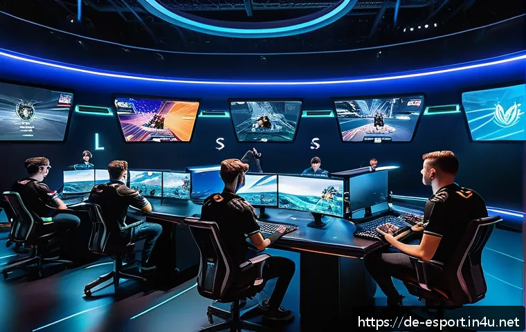 발로란트 챌린저스 리그 이슈 - A dynamic esports team mid-match in a futuristic Valorant arena, featuring five diverse players wear...