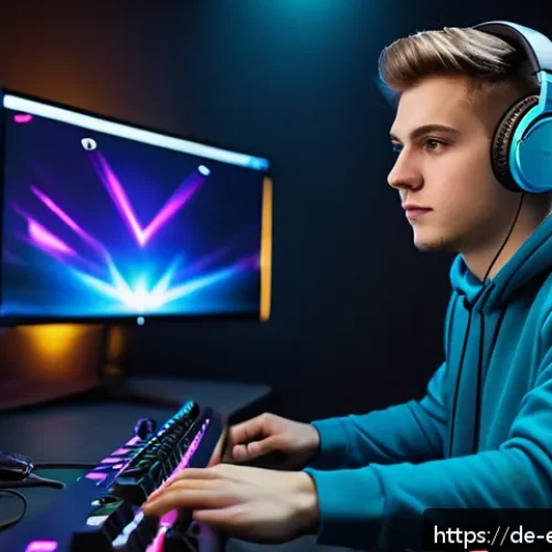 LOL 플레이리스트 추천 - A focused young German gamer in his early 20s, sitting in a modern gaming room with RGB lighting and...