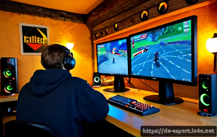 LOL 랭킹 시스템의 역사 - Photorealistic 2010-era German internet café, focused young adult esports player viewed from behind ...